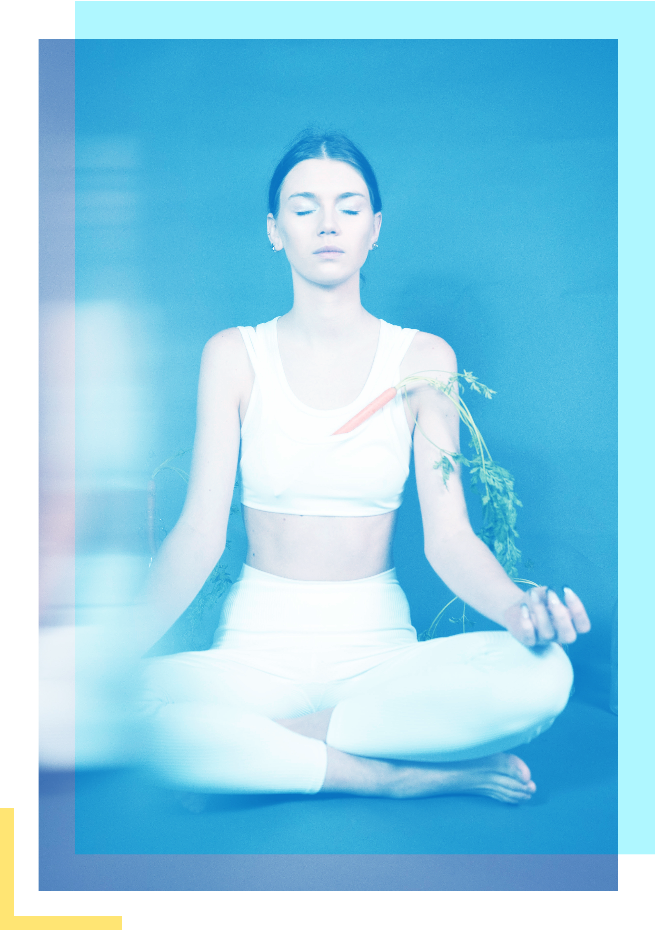 Woman meditating in a close room