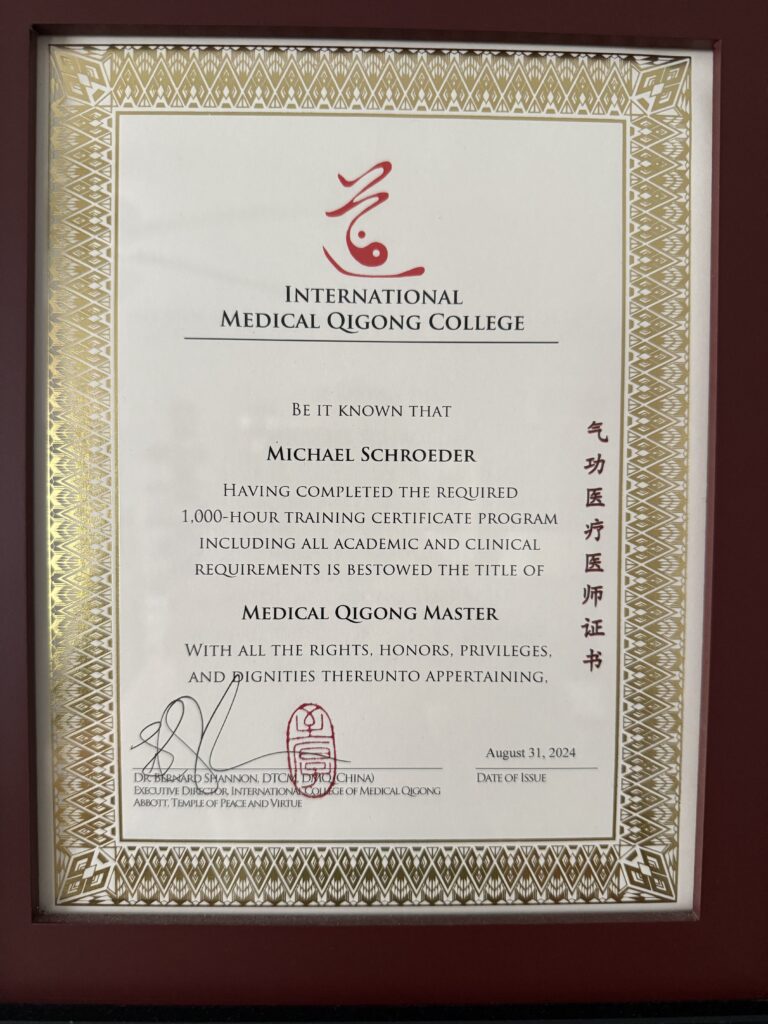 1000-hour Master of Medical Qigong Certificate